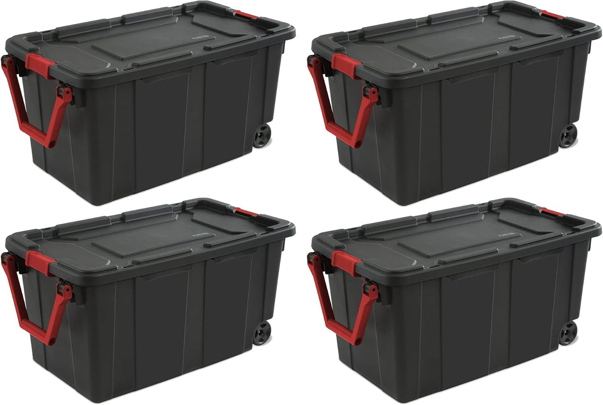 Extra Large Storage Bin, 40 Gallon Wheeled Plastic Storage Container with Handle, Green, Pack of 2 (GREEN)