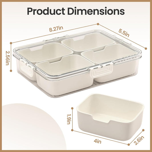 Divided Serving Tray with Lid & Handle - Versatile Snackle Box Charcuterie Container/Storage Organizer for Veggie, Fruit, Candy, Nuts - Ideal Serving Platter for Picnics, Parties, Holidays, and Travel