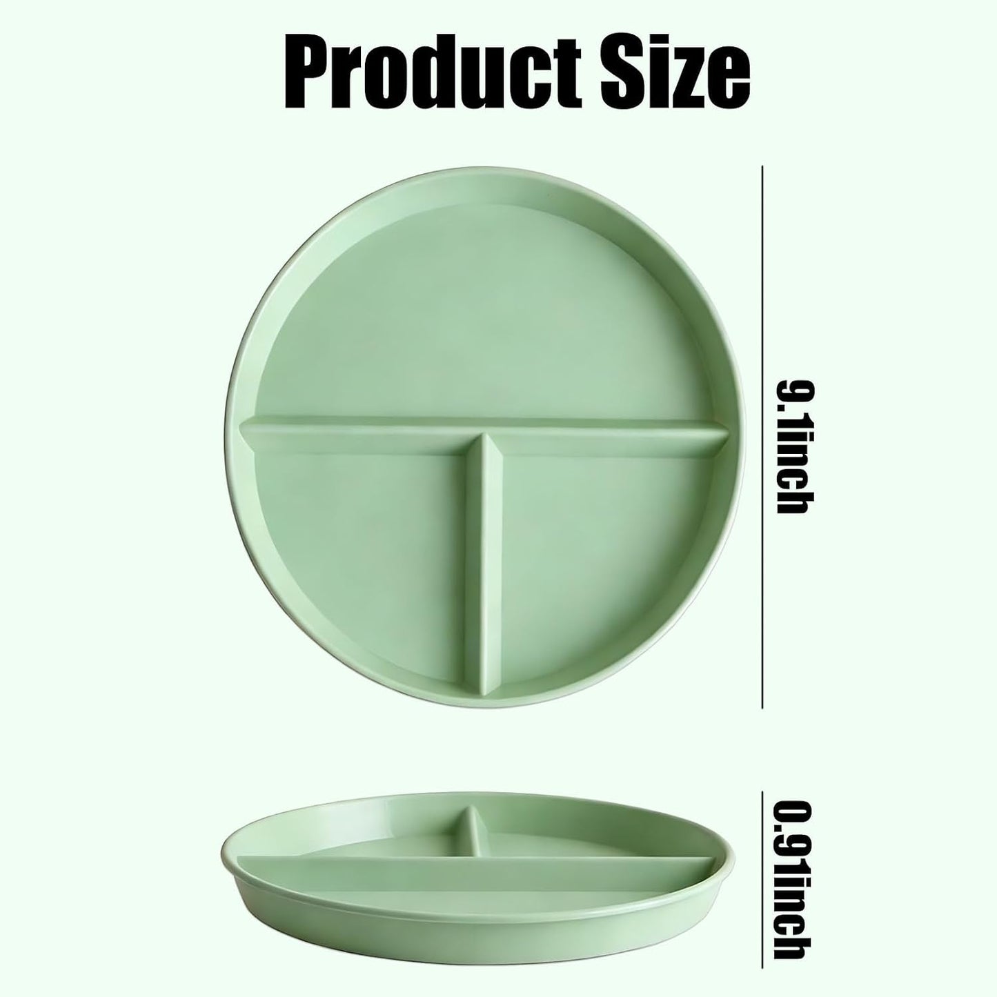 8 Packs 9 Inch Divided Plates For Adults, 3 Compartment Portion Control Plates, Lightweight Reusable Dinnerware Portion Control Plastic Microwave Safe