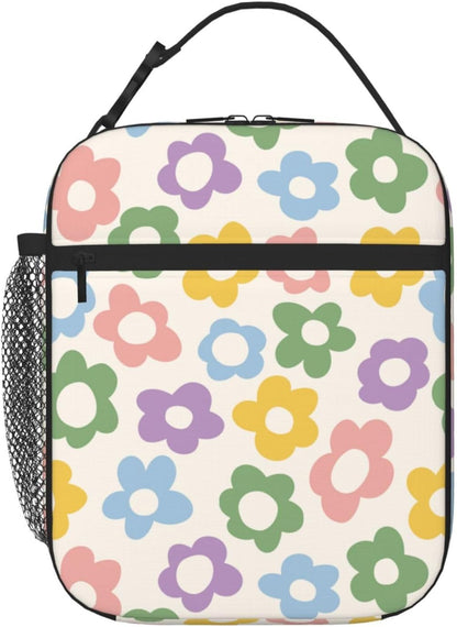 70s Retro Mushroom Floral Insulated Lunch Bag Reusable Cooler Lunch Box Portable Leakproof Thermal Container Tote Bags for Girls Boys School Travel