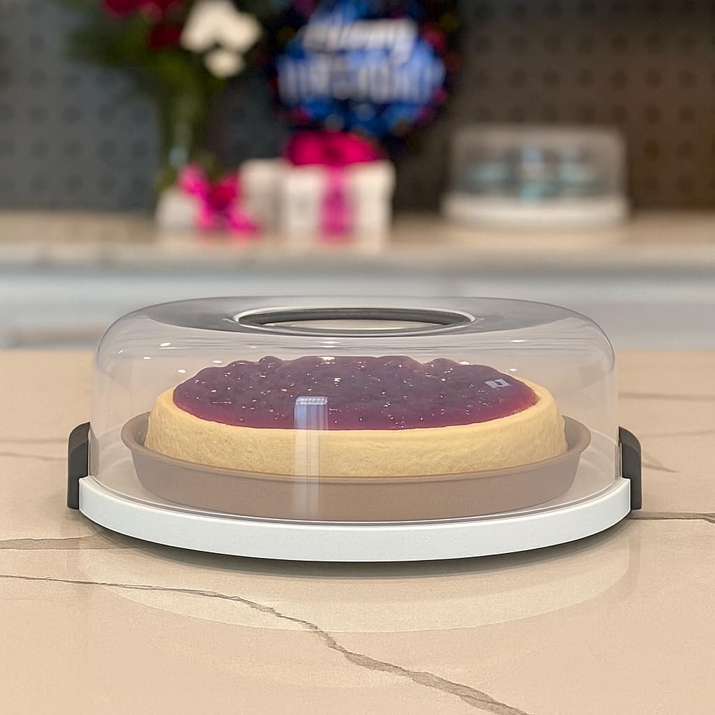 Pie Carrier with Lid and Handle - Fits Pies 10in x 4.5in, Doubles as Divided Serving Tray - Cheesecake Container Dessert Carrier Pie Container With Lid, Cheesecake Containers with Lids - BPA Free
