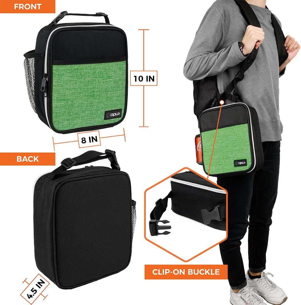 opux Premium Insulated Lunch Box, Soft School Lunch Bag for Kids Boys Girls, Leakproof Small Lunch Pail Men Women Work, Reusable Compact Cooler Tote Lunchbox for Office Adult, Black