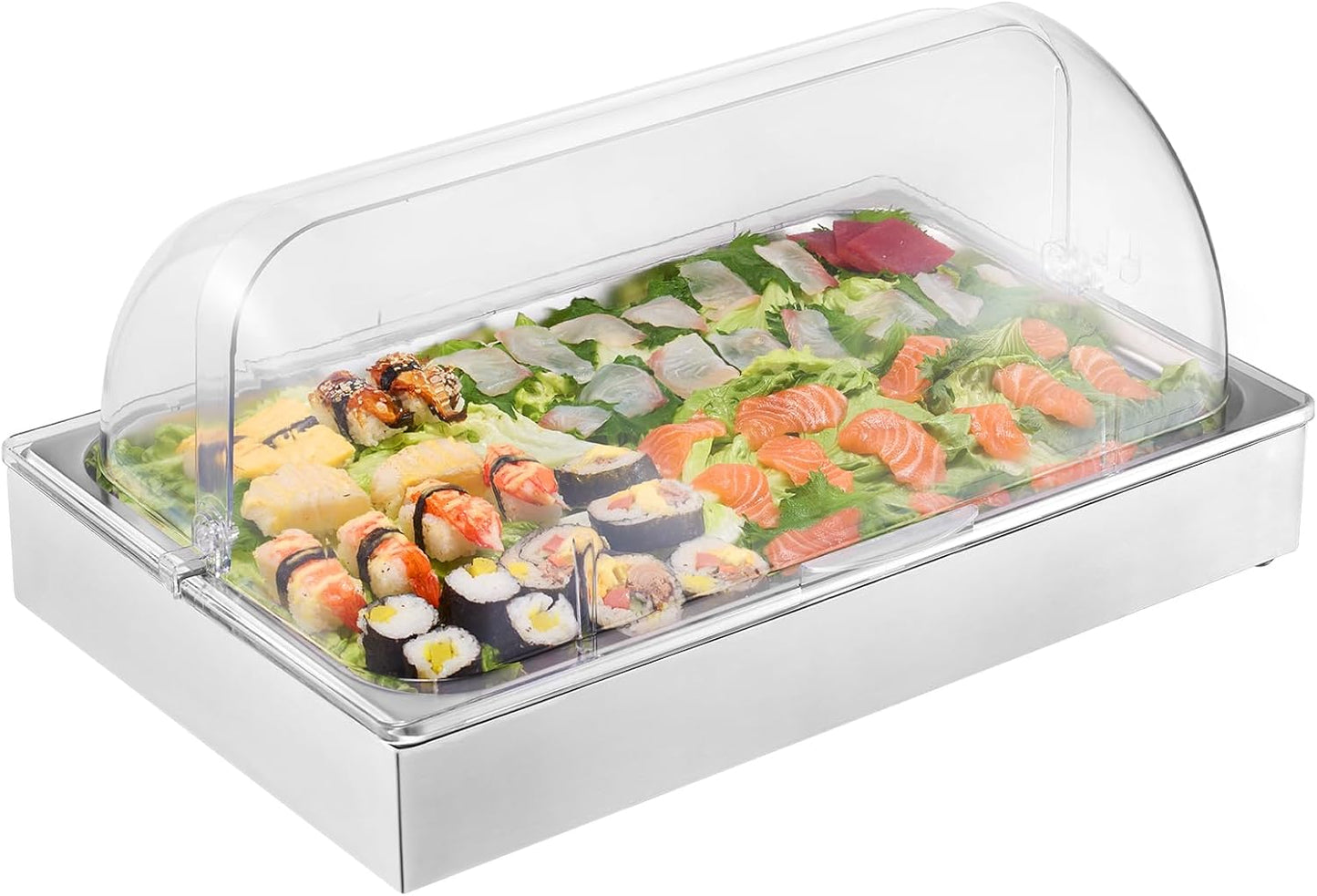 VEVOR Chilled Condiment Server Caddy, 5 Compartment Ice Cooled Serving Container, Plastic Fruit Garnish Tray Platter with Lid, for Taco Salad Bar Accessories, Party Home Restaurant Supplies