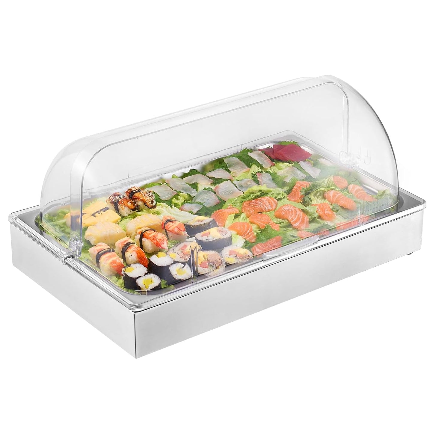 VEVOR Chilled Condiment Server, 4 Compartment Ice Cooled Condiment Serving Container, Chilled Garnish Tray Bar Caddy with Lid, for Bartending & Serving Taco, Salad, Fruit, Home & Restaurant Supplies