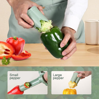Pepper Seed Corer Remover, 2 in 1 Bell Pepper Cutter Pepper Porer Seed Remover Tool, Pepper Deseeder Bell Pepper Corer Tool Pepper Cutter for Vegetables Kitchen Gadget (Green)