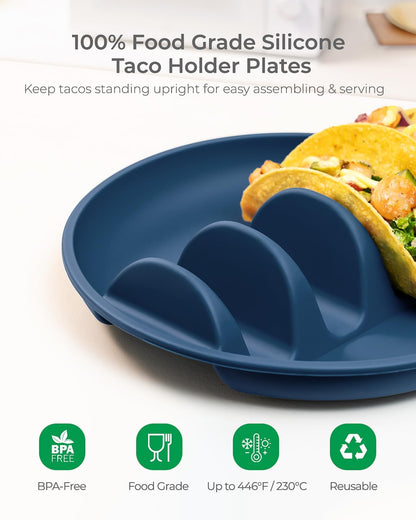Silicone Taco Plates with Metal Reinforced Frame, Reusable Taco Holder Plates Silicone Taco Holders with Dividers for Hard/Soft Taco Shells, Taco Party Serving Plates, Dishwasher Safe