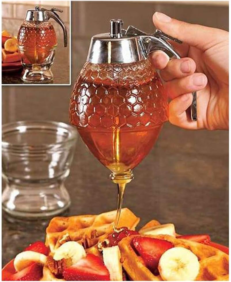 XIYUAN Honey dispenser, syrup dispenser, beautiful honeycomb honey jar, honey jar with stand