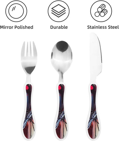 3-Piece Kids Silverware Set With Storage Case, Stainless Steel Reusable Children Safe Knife Spoon Fork Set African Animals Children Flatware Set For Kids Lunch Box