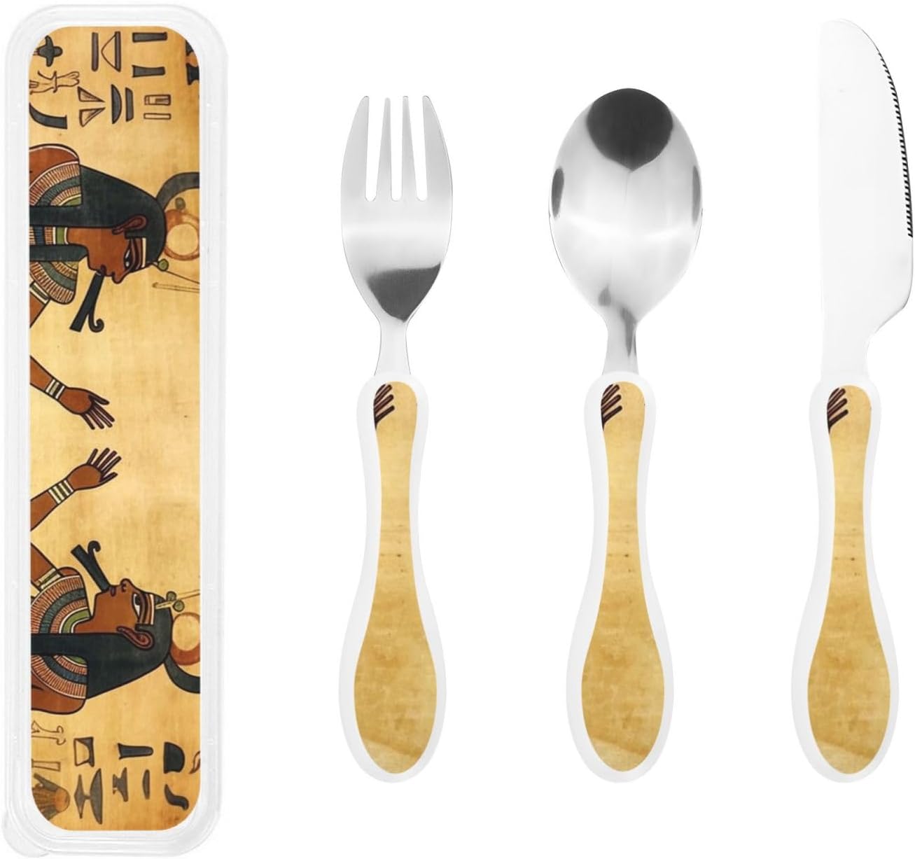 3-Piece Kids Silverware Set With Storage Case, Stainless Steel Reusable Children Safe Knife Spoon Fork Set Tropical Sunset Seaside Children Flatware Set For Kids Lunch Box