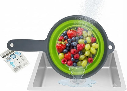 Collapsible Colander with Handle Space Saving Silicone Folding Strainer Blue