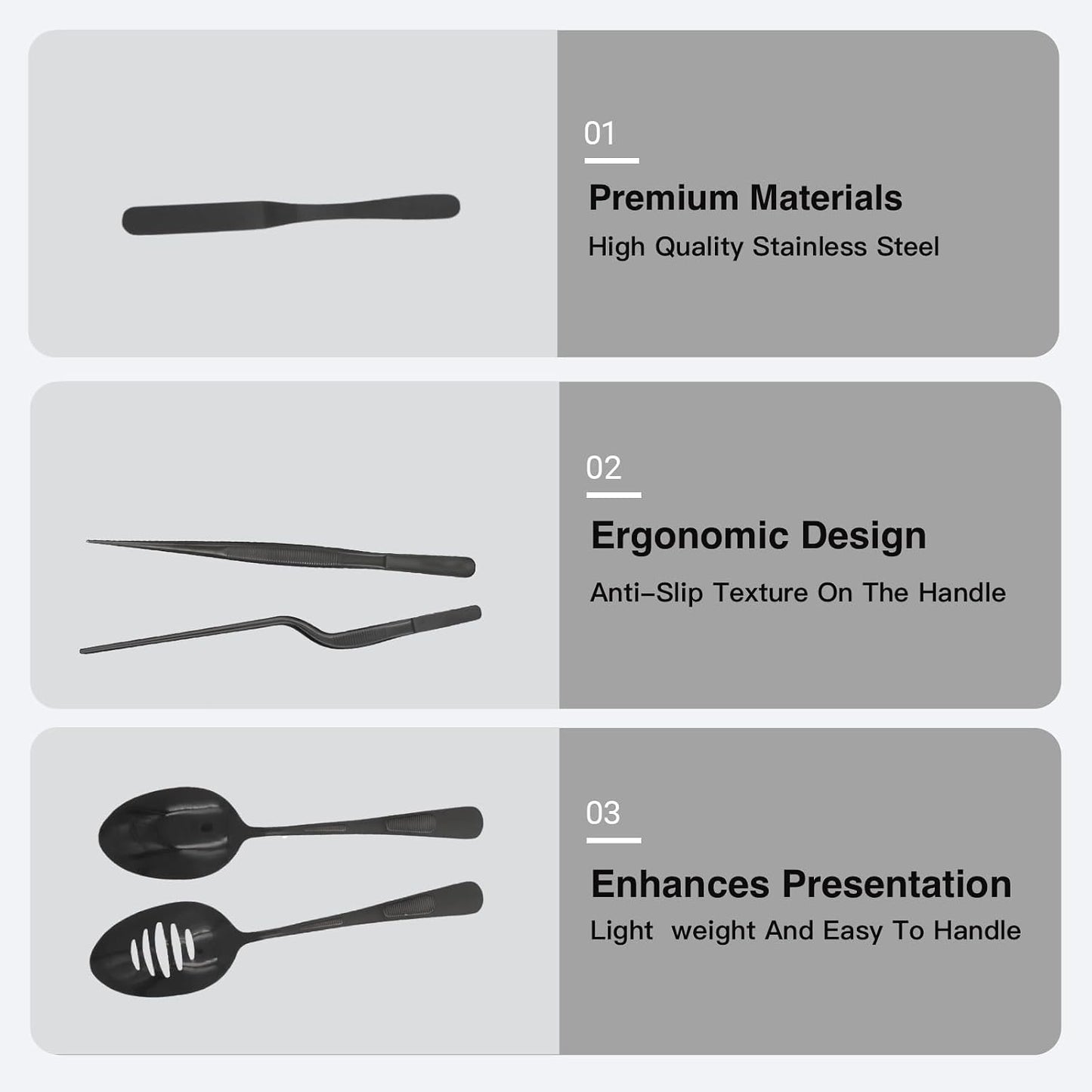 Professional Chef Tools | Plating Tools Culinary Set | Piece Culinary Tool Set | Premium Stainless Steel Chef's Plating Tool Set | Kitchen Tweezers & Fish tongs & Spatula & Slotted Spoon (Black) (5)
