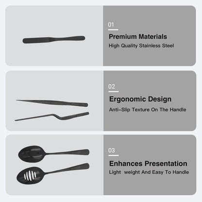 Professional Chef Tools | Plating Tools Culinary Set | Piece Culinary Tool Set | Premium Stainless Steel Chef's Plating Tool Set | Kitchen Tweezers & Fish tongs & Spatula & Slotted Spoon (Black) (5)