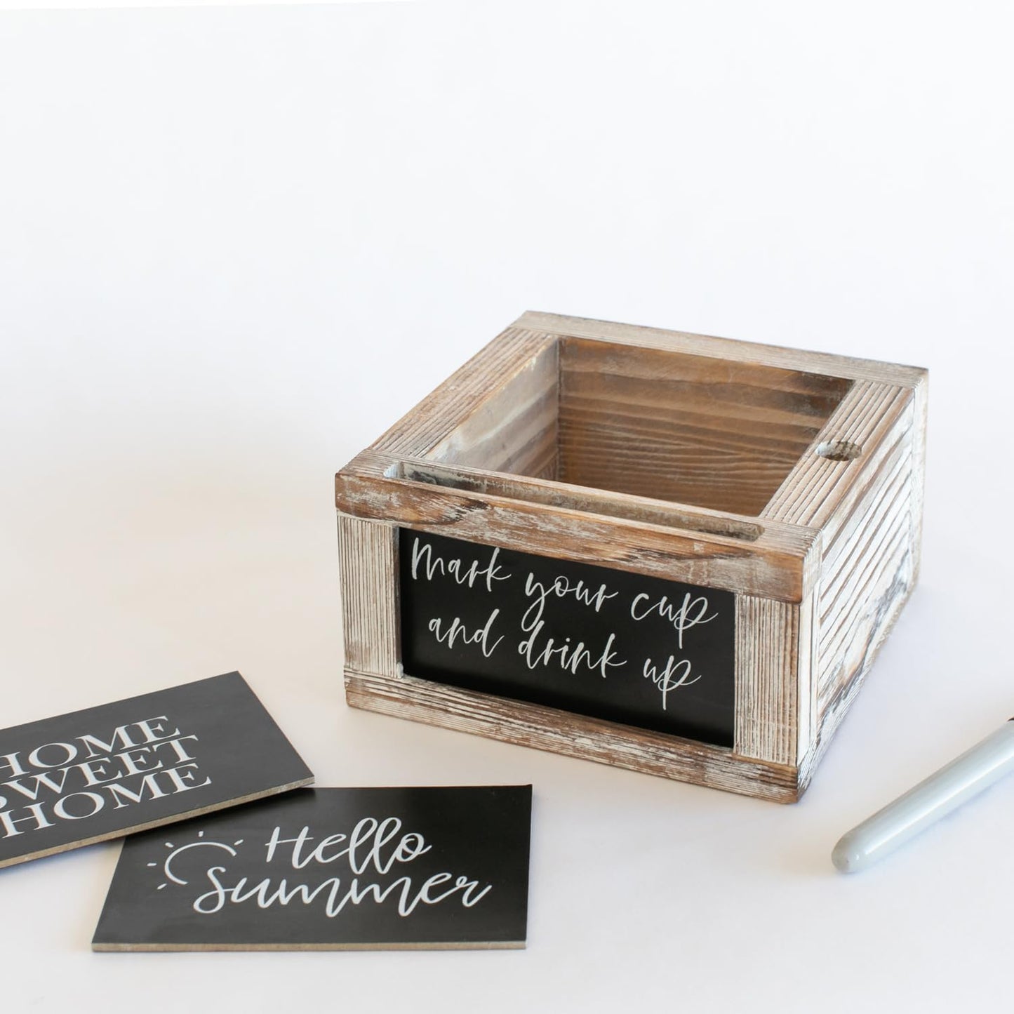 White Party Cup Holder with Marker Slot- Drink Caddy with Interchangeable Signs- Mark Your Cup and Drink Up-Hosting Essentials Wood Cup Dispenser- Brunch Supplies- Disposable Cup Holder Hostess Gifts