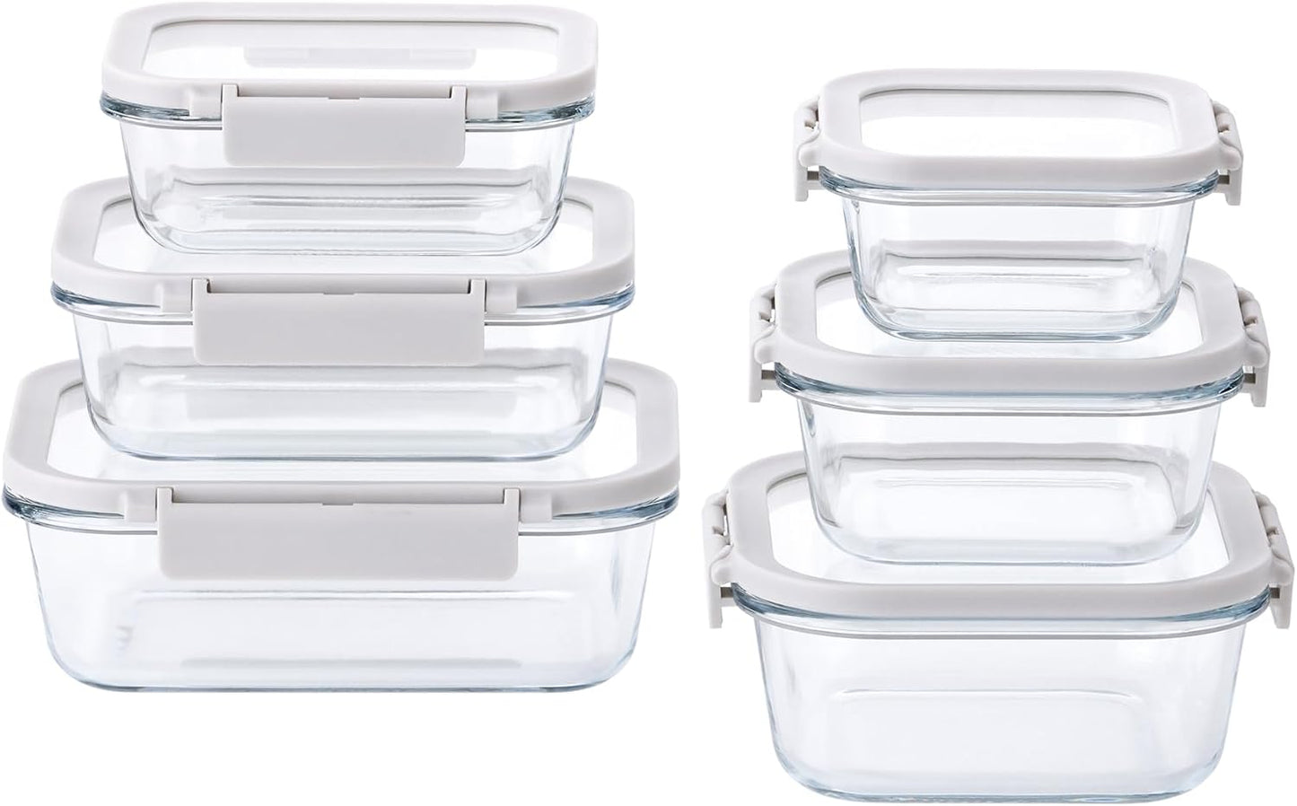 Neoflam 6-Piece Comodo Glass Food Storage Containers with Lids – Airtight Stackable Meal Prep Set – BPA-Free, Microwave Oven Air Fryer Freezer Safe – Reusable Glass Containers for Home & Office