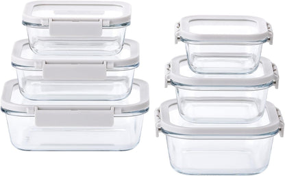Neoflam 6-Piece Comodo Glass Food Storage Containers with Lids – Airtight Stackable Meal Prep Set – BPA-Free, Microwave Oven Air Fryer Freezer Safe – Reusable Glass Containers for Home & Office