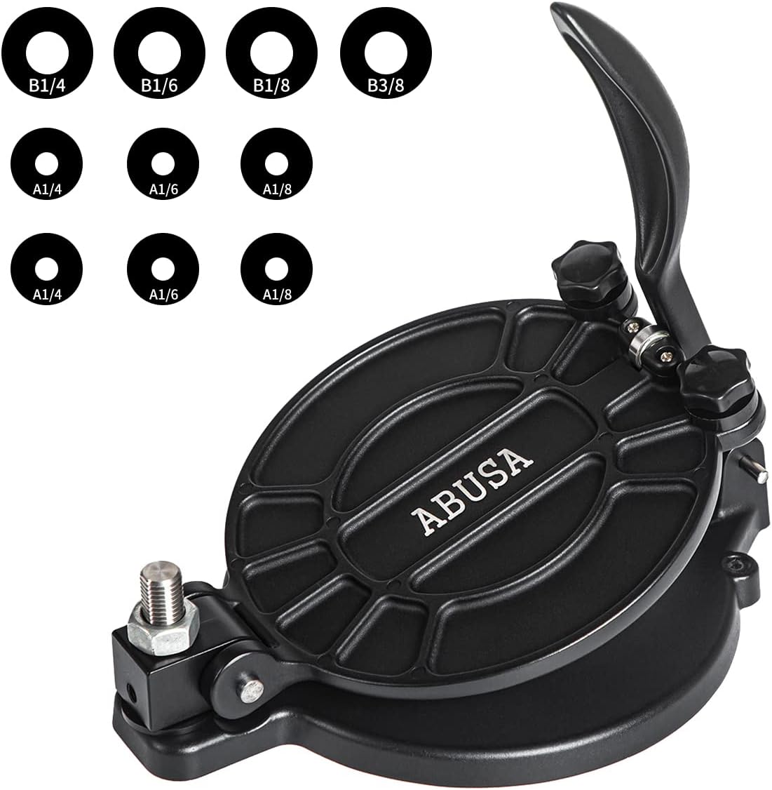 ABUSA Thickness Adjustable Tortilla Press 8 Inch Tortilla Maker Black - Roti, Dough Press, Dosa, Tawa, Tamale, Pizza, Pie, Patty (Extra Oil Paper or Patty Paper needed)