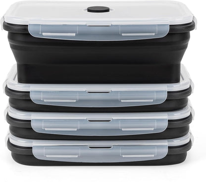 Collapsible Silicone Food Storage Containers Set with Lid & Air Vent,Foldable Lunch Containers(4PCS,Blue,27oz)