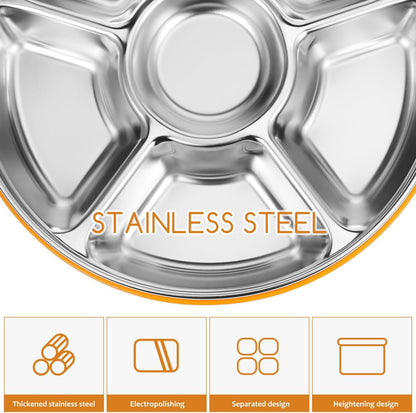 Ipetboom Divided Serving Tray with Lid - Stainless Steel Snack Container Large Veggie Tray with Cover for Family Gatherings Picnics Office Lunches Fresh Food Vegetable Platter Plate - 6 Compartment