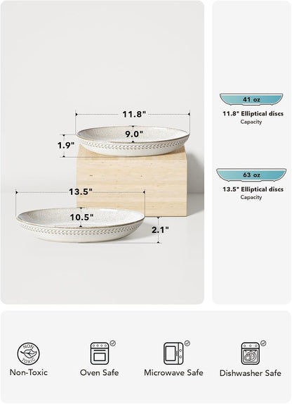 LE TAUCI Ceramic Serving Bowls Set of 2, Large Serving Dishes for Entertaining, 11.8 & 13.7 Inch Oval Serving platter, Salad Fruit Bowl, Pasta Bowls, Microwave & Dishwasher Safe - Arctic White