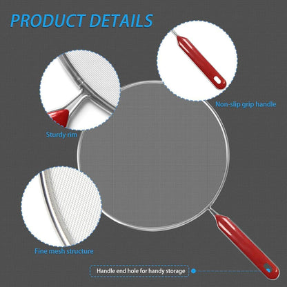 Splatter Screen for Frying Pan, Classic Splatter Screens, Splatter Guard Mesh Stainless Steel Grease Guard Shield with Comfort Grip Handles Set of 4: 11.5", 9.8", 8.3", 7.5'' (29,25,21,19 cm)