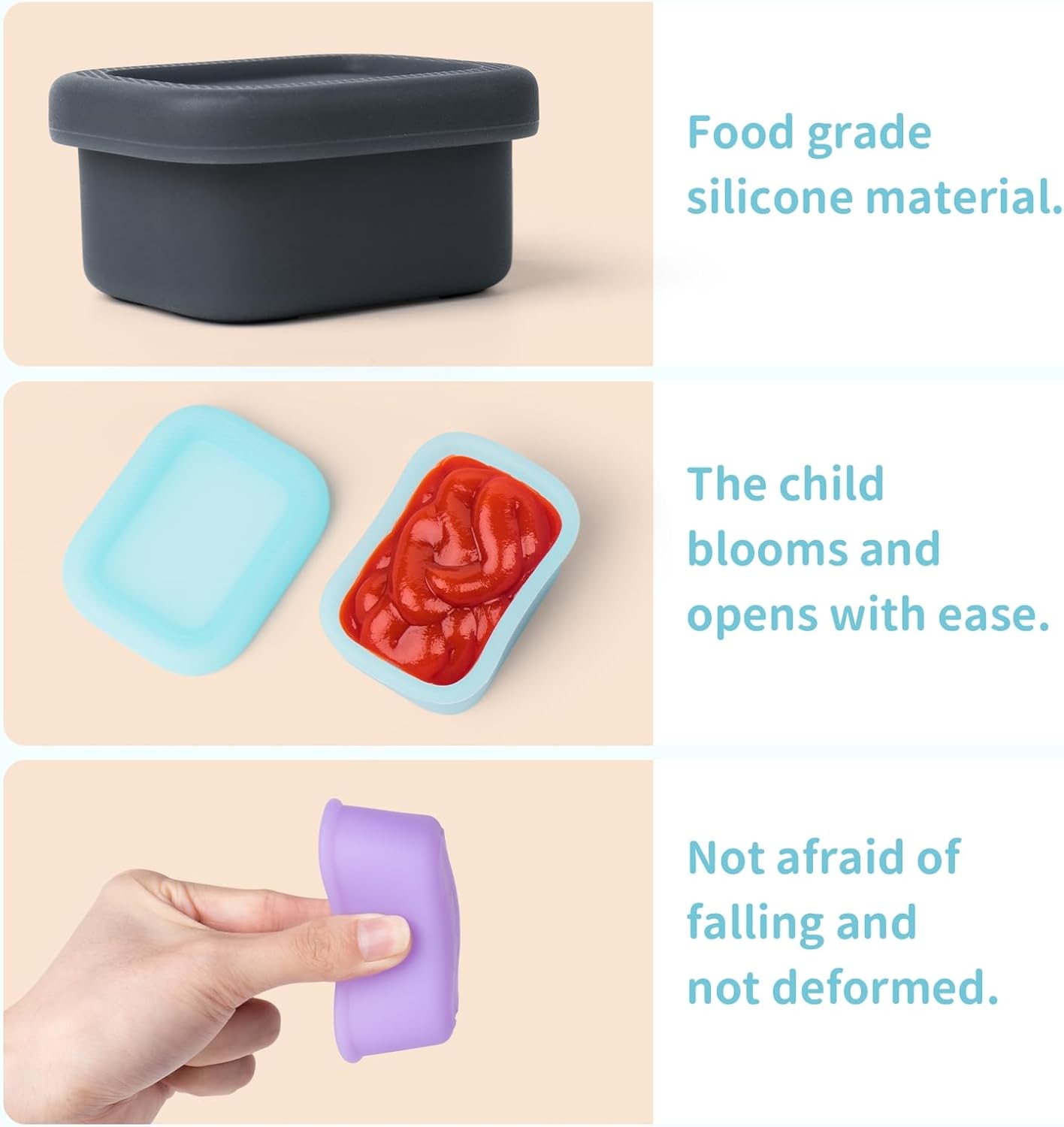MICEBAY 2-Pack Leak-Proof Salad Dressing Container To Go, Food Grade Silicone Sauce Containers for Bentgo Lunch Box, Reusable Condiment Cups with Lids for Small Snacks - 2.6 oz (Sky Blue & Black)