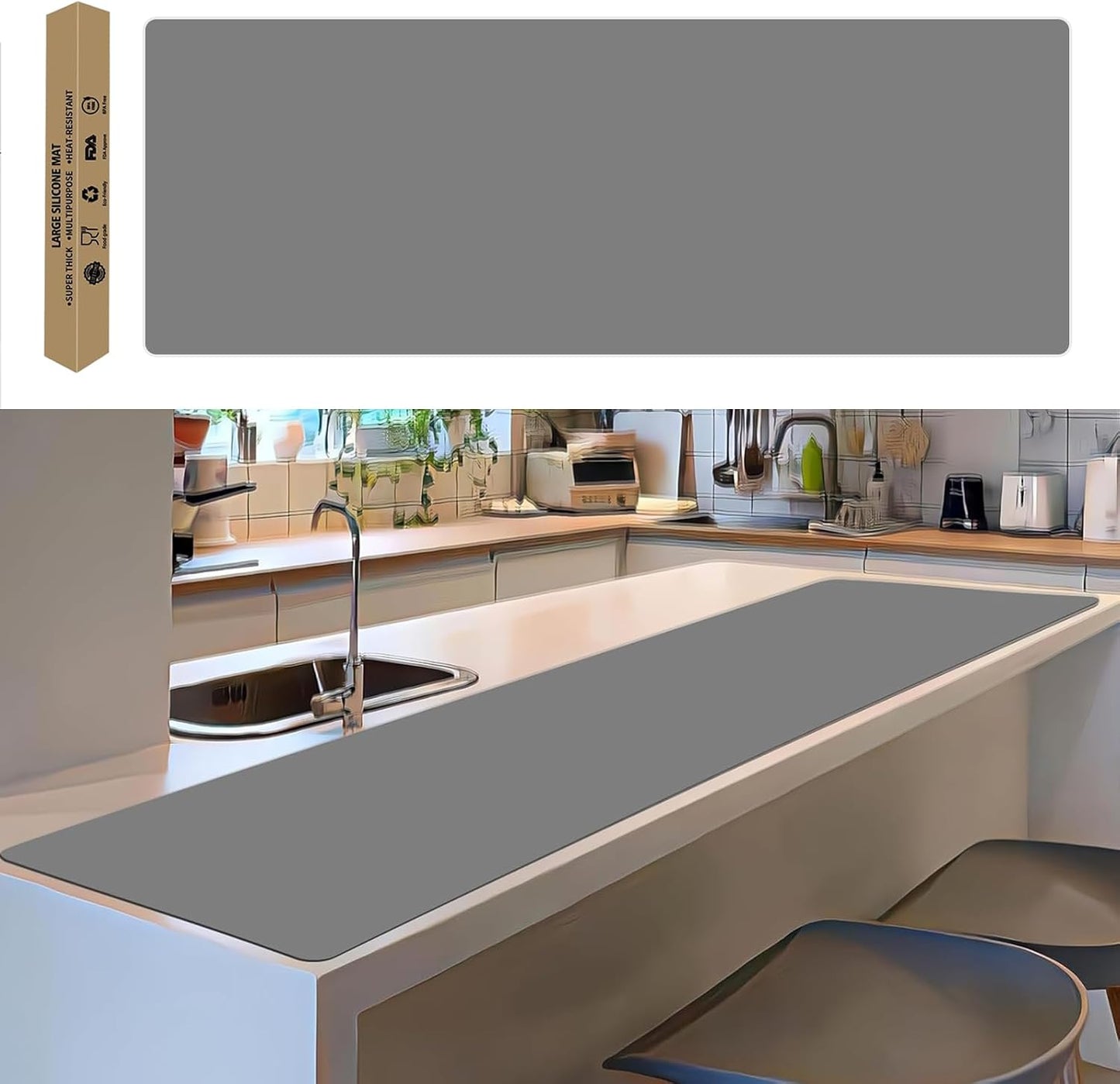 Super Large Silicone Mat, 120"x24" Silicone Mats for Kitchen Counter, Non-slip Heat Resistant Mat,Thicken Kitchen Counter Mat, Waterproof Countertop Protector for Craft (Black)