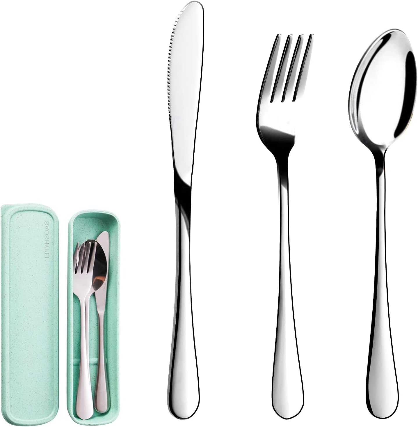 Portable Utensils Set with Case, 4pcs Stainless Steel Reusable Silverware for Lunch Camping School Picnic Workplace Travel, Lunch Box Includ Fork Spoon Knife,Easy to clean,Dishwasher Safe(Rainbow)