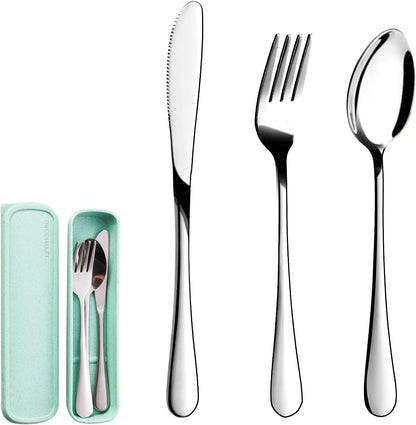 Portable Utensils Set with Case, 4pcs Stainless Steel Reusable Silverware for Lunch Camping School Picnic Workplace Travel, Lunch Box Includ Fork Spoon Knife,Easy to clean,Dishwasher Safe(Rainbow)