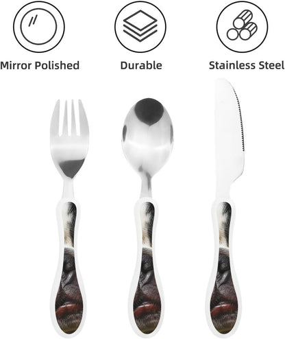 3-Piece Kids Silverware Set With Storage Case, Stainless Steel Reusable Children Safe Knife Spoon Fork Set Shih Tzu Dog Children Flatware Set For Kids Lunch Box