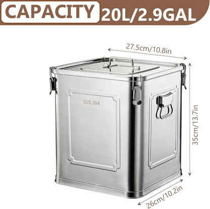 304 Stainless Steel Airtight Storage Container with Locking Clamps, Leak-Proof Square Canister for Dry & Wet Food, Heavy-Duty Storage Bin with Handles for Kitchen and Commercial Use(8.7GAL)