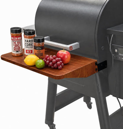 QuliMetal Folding Front Shelf for Traeger Pro 34, Texas Elite 34, Century 885 and Eastwood 34, 37" x 12" Heavy-Duty Grill Prep Table with Cutting Board, Stainless Steel Basin, Lid and 5 Hooks