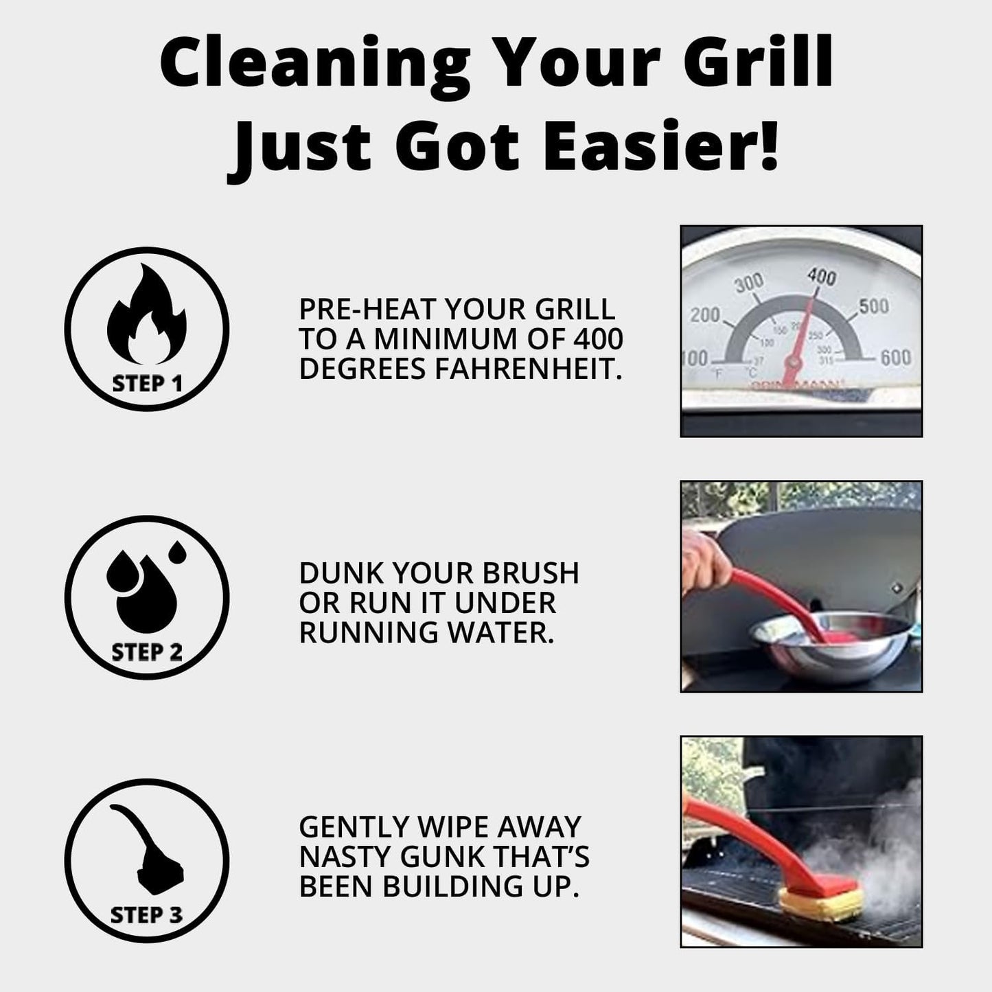 Grill Rescue BBQ Replaceable Scraper Cleaning Head, Bristle Free - Durable and Unique Scraper Tools for Cast Iron or Stainless-Steel Grates, Barbecue Cleaner