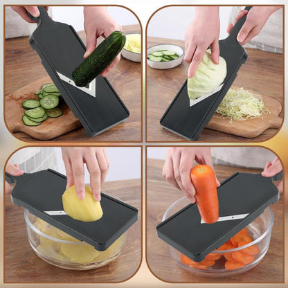 Mandoline Slicer for Kitchen, Multifunctional Handheld Potato Cucumber Slicer, Vegetable Mandoline Slicer with Hand Holder Cabbage Shredder Food Slicer for Potatoes, Onion(black)