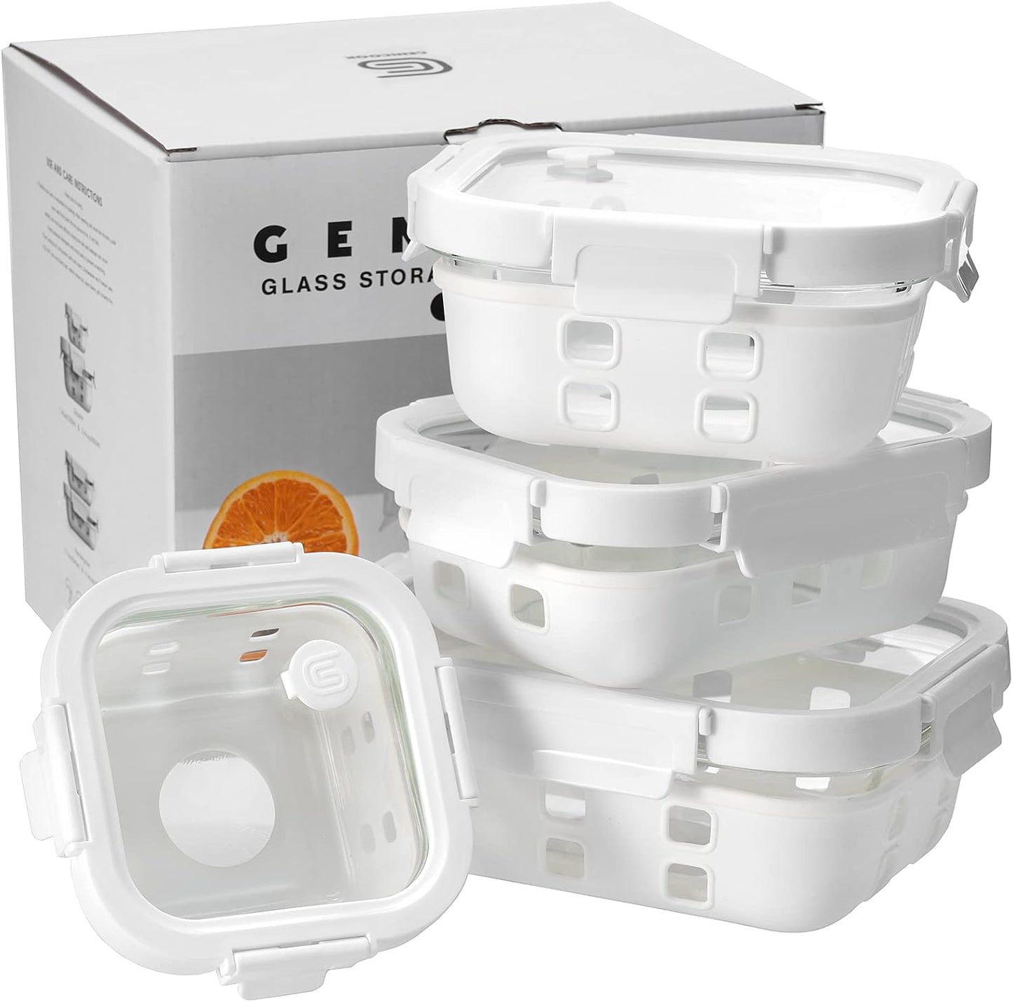 GENICOOK Glass Food Storage Containers With Glass Lids Bento Box Set Lunch Box Eco Friendly Meal Prep Containers Airtight – Plastic Free, Silicon Sleeve Bpa Free 4.4cup/ 5 * 1050ml