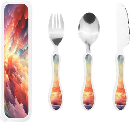3-Piece Kids Silverware Set With Storage Case, Stainless Steel Reusable Children Safe Knife Spoon Fork Set Alpaca Cactus Children Flatware Set For Kids Lunch Box