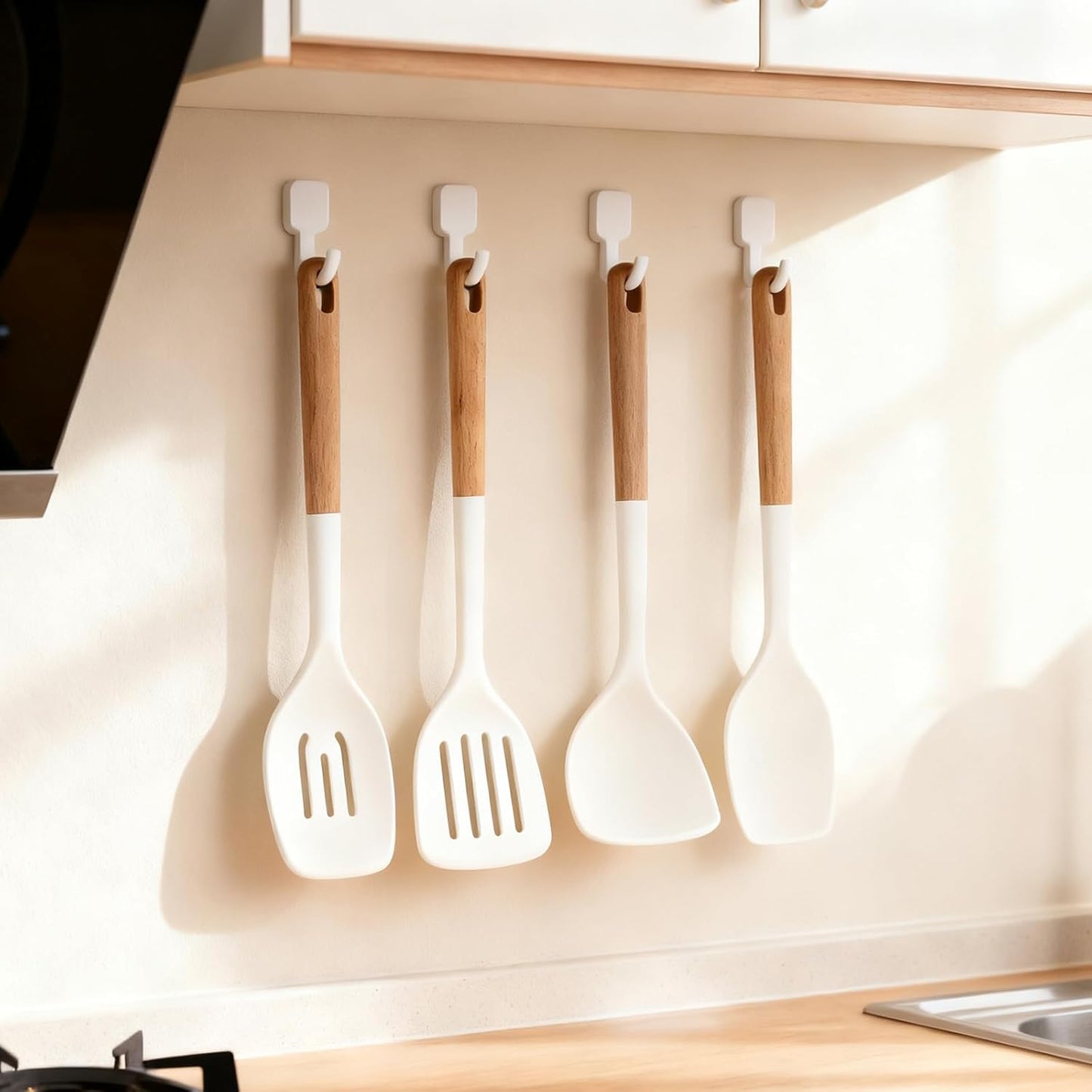 Kitchen Cooking Utensils Set, 6Pcs Silicone Kitchen Utensils Set Spatula Spoon Soup Ladle Turner, Heat Resistant Wooden Handle Silicone Cooking Gadgets for Nonstick Cookware & Baking BPA FREE