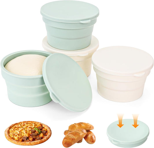 Lawei 4PCS Collapsible Pizza Dough Proofing Box with Lids, Food Grade Silicone Pizza Bread Dough Fermentation Bowls, Individual Stackable Dough Proofing Storage Containers for Baking, Dishwasher Safe