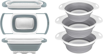 QiMH Collapsible Colander Strainer Set of 4-1 PC 6 Quart Expandable 2 PC 4 Quart(1 gal) and 1 PC 2 Quart(0.5 gal) - BPA Free & Dishwasher-safe Silicone Kitchen Foldable Strainer for Pasta, Veggies