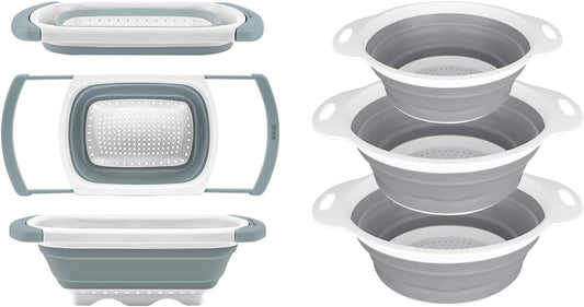 QiMH Collapsible Colander Strainer Set of 4-1 PC 6 Quart Expandable 2 PC 4 Quart(1 gal) and 1 PC 2 Quart(0.5 gal) - BPA Free & Dishwasher-safe Silicone Kitchen Foldable Strainer for Pasta, Veggies