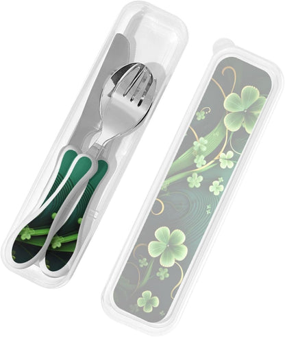 3-Piece Kids Silverware Set With Storage Case, Stainless Steel Reusable Children Safe Knife Spoon Fork Set Airplane Sunset Children Flatware Set For Kids Lunch Box