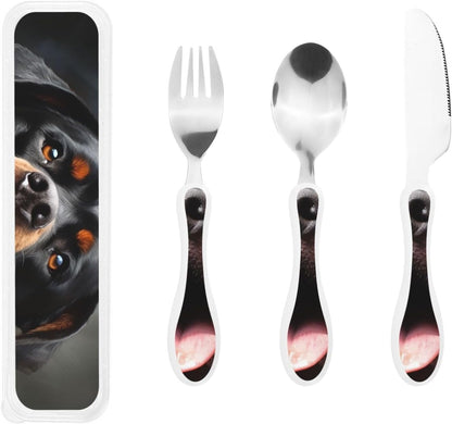 3-Piece Kids Silverware Set With Storage Case, Stainless Steel Reusable Children Safe Knife Spoon Fork Set Shih Tzu Dog Children Flatware Set For Kids Lunch Box