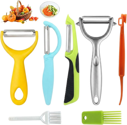 7PCS Julienne Peeler Set, Multifunctional Vegetable Peeler, Multi Functional Vegetable Peeler, Veggie Peeler for Kitchen Use, Cabbage Peeler with Stainless Steel Blades