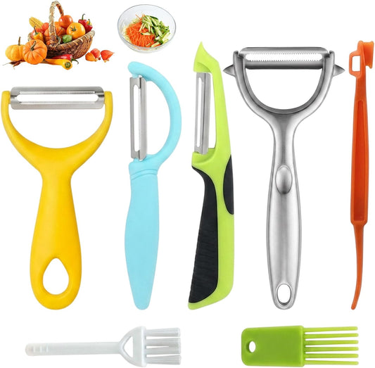 7PCS Julienne Peeler Set, Multifunctional Vegetable Peeler, Multi Functional Vegetable Peeler, Veggie Peeler for Kitchen Use, Cabbage Peeler with Stainless Steel Blades