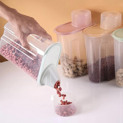 3pcs Rice Storage Bin, 1.9L Cereal Storage Container Food Airtight Container with Pouring Spout abd Measuring Cup for Oatmeal, Grain, Pasta, Flour, Dog Cat Food Canister(Pink&Blue&Green)