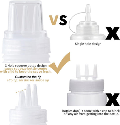 3 Hole Plastic Condiment Squeeze Bottles, 3 Pcs 13oz