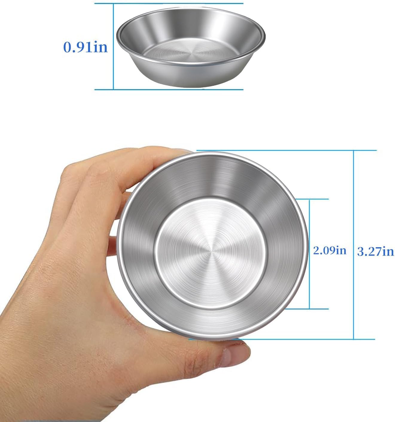 BoAn 304 Stainless Steel Dipping Bowls Set of 6, 4.6 Inch Small Sauce Bowls, Metal Condiment Cups for Soy Sauce, Ketchup, BBQ, Sushi, Appetizers, Nuts, Charcuterie, Dishwasher Safe (Large)