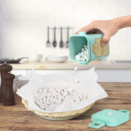 FurRain Ceramic Pie Weights Reusable 10mm Baking Beans Pie Crust Weights Natural Ceramic Stoneware with Wheat Straw Container