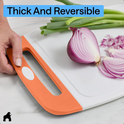 GORILLA GRIP BPA-Free Reversible Kitchen Cutting Board Set of 3, US Designed, Nonporous, Juice Grooves Catch Liquid, Slip Resistant Border, Dishwasher Safe, Durable Large Food Chopping Boards, Black