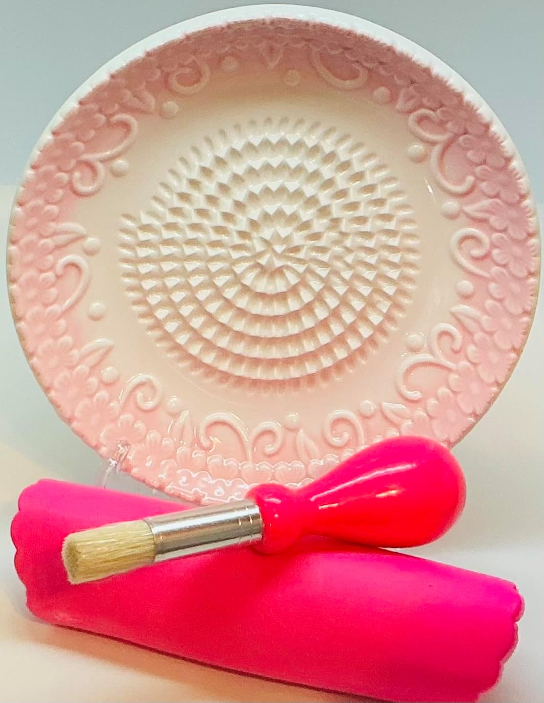 BonCera, Premium Ceramic Garlic Grater Plate Set - Pink Embossed