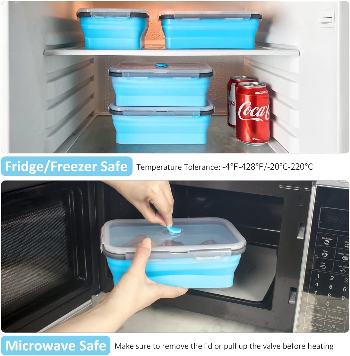 Collapsible Food Storage Containers with Lids, 4 Pack, 40 oz Silicone 1-Compartment Meal Prep Containers Reusable, Lunch Bento Boxes for Adults, Microwave Freezer Dishwasher Safe, BPA-Free, Black